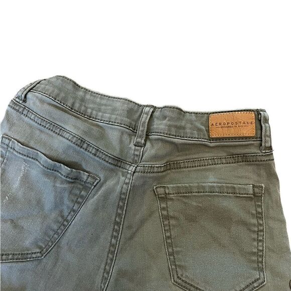 AEROPOSTALE Casual Khaki Green Embroidered Side Cotton Stretch Short 000 - Picture 3 of 8